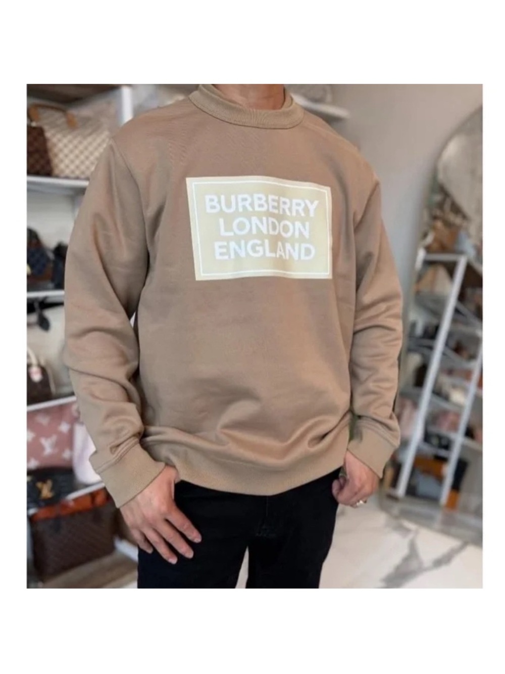 Burberry Men's Tan Logo Crewneck Sweatshirt - Picture 2 of 6